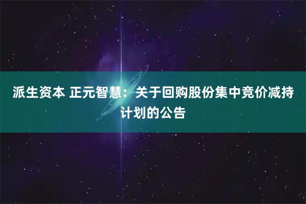 派生资本 正元智慧：关于回购股份集中竞价减持计划的公告