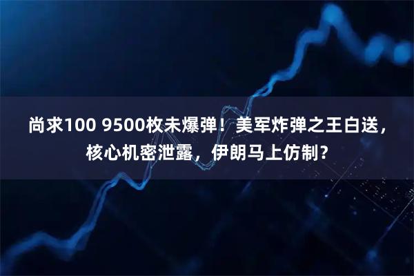 尚求100 9500枚未爆弹！美军炸弹之王白送，核心机密泄露，伊朗马上仿制？